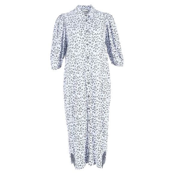 Ganni Printed Crepe Midi Shirt Dress in Light Blue Viscose
